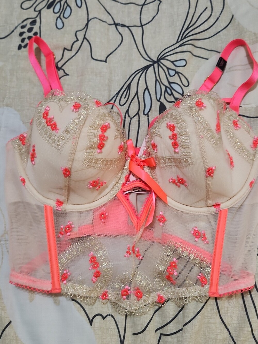 Victorias Secret DREAM ANGELS LIGHTLY LINED HEART EMBROIDERY CORSET BRA TOP  34D - Picture 6 of 10